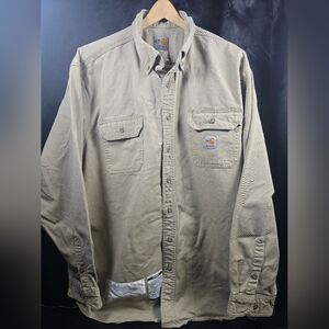 Carhartt Flame Resistant Khaki Long Sleeve Work Shirt Mens Size 3xl